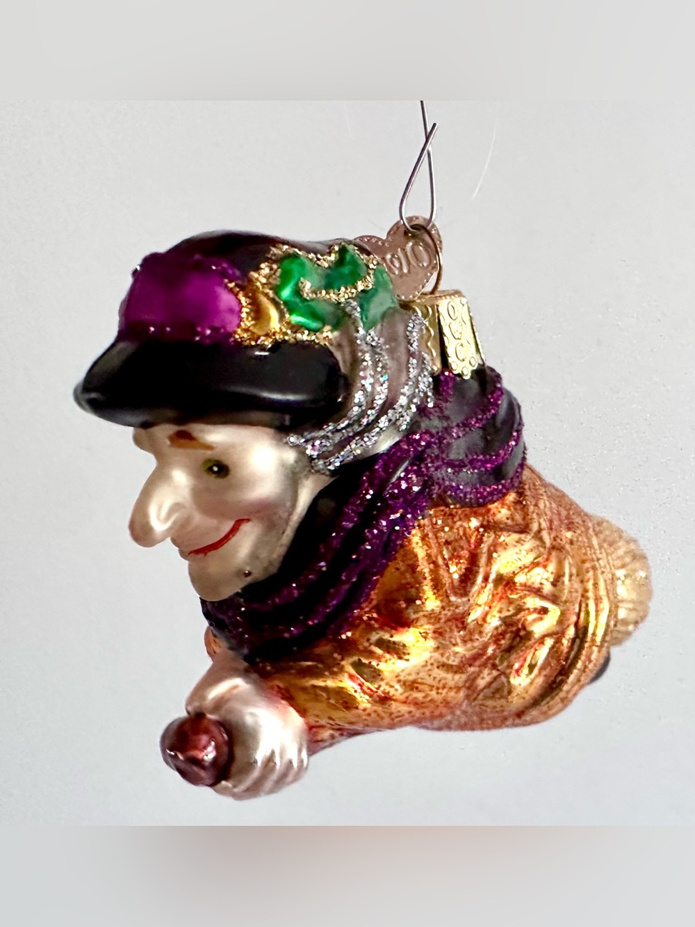 Old World Christmas Witch on Broom Glass Ornament Halloween OWC 5” Glitter